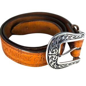 Jeremiah Watt Horse Shoe Buckle Belt Womens Large Leather Tooled Country Girl